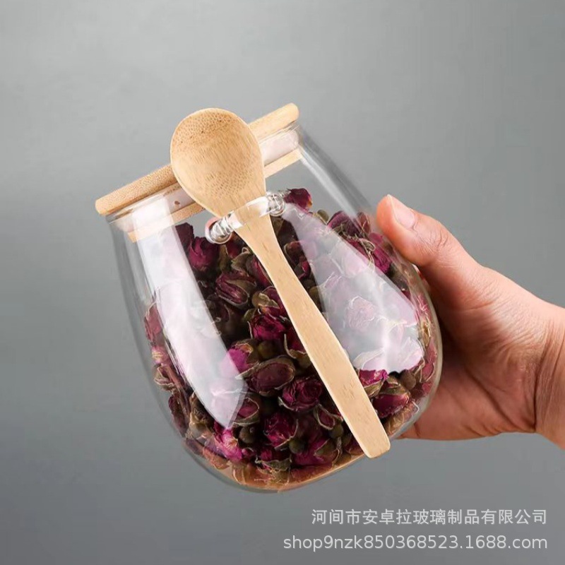 Customized large-capacity glass storage jars with LIDS, spoons, household five-grain storage, flower and tea jars, seasoning jars Specification drawing