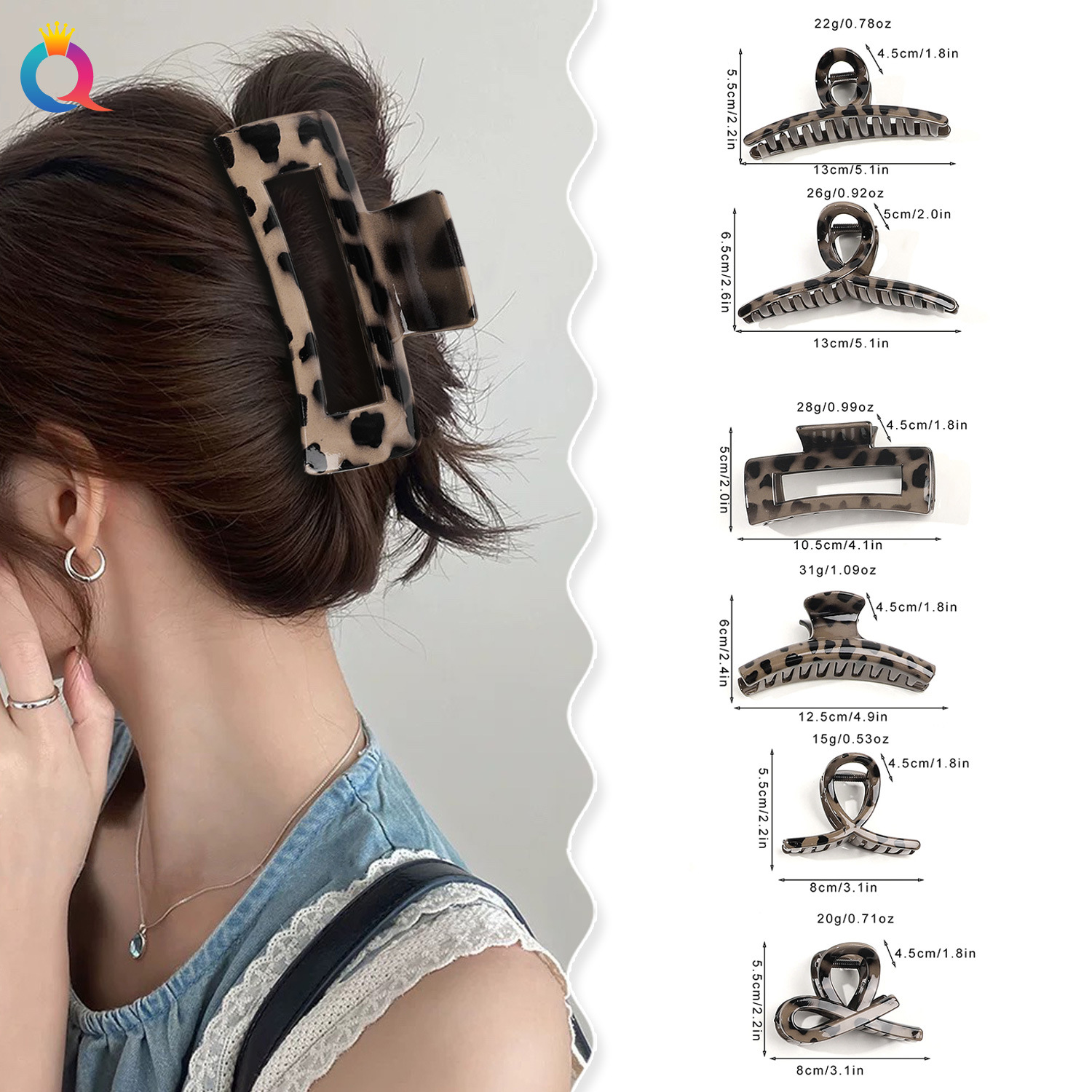 Qiyue Cross-border Leopard Print Hair Clips, stylish updo hair clips, back of the head hair ties, shark clips, wholesale hair accessories in Yiwu details Picture