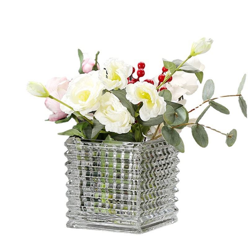 Brilliant crystal glass vase, hydroponic pothos square VAT, desktop flower arrangement vessel, display piece, ins square succulent Item Picture