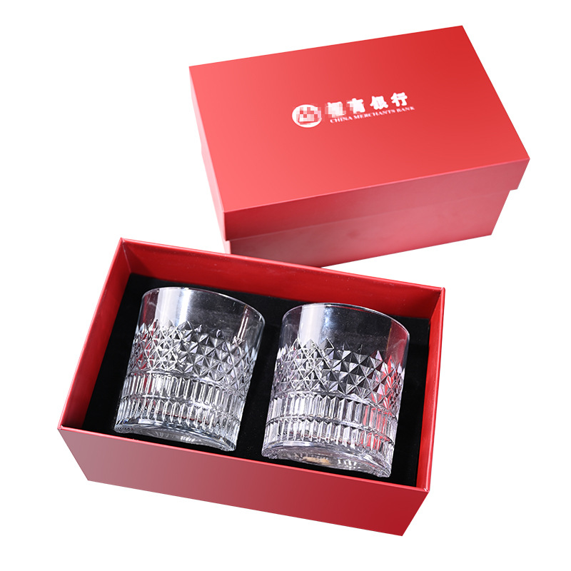 Two sets of whisky glass gift box set, high-end glass wine glass gift handbag gift box packaging, cross-border Item Picture