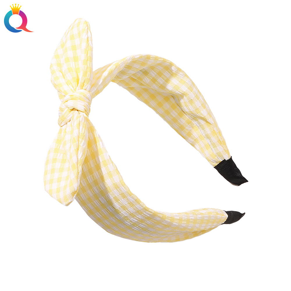 Qiyue Cross-border Amazon hair band, simple rabbit ear checkered headband, female Internet celebrity tie-dye headband, hair accessory wholesale Item Picture