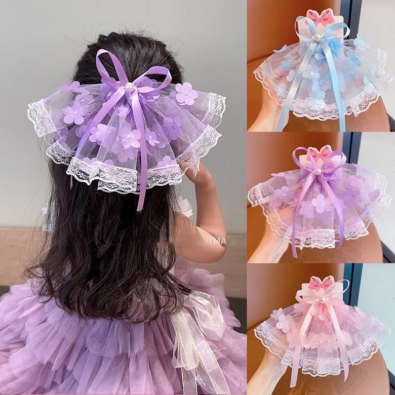 Children's super fairy-like silk gauze bow hair clips, cute baby princess ponytail hair clips, little girl forest-themed hair accessories Application Scenario