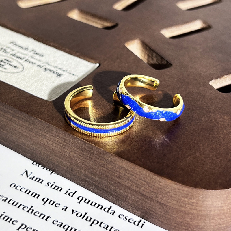 Simple and romantic starry sky blue drip glaze personalized open ring for women, fashionable and niche design sense, cold style couple ring Specification drawing