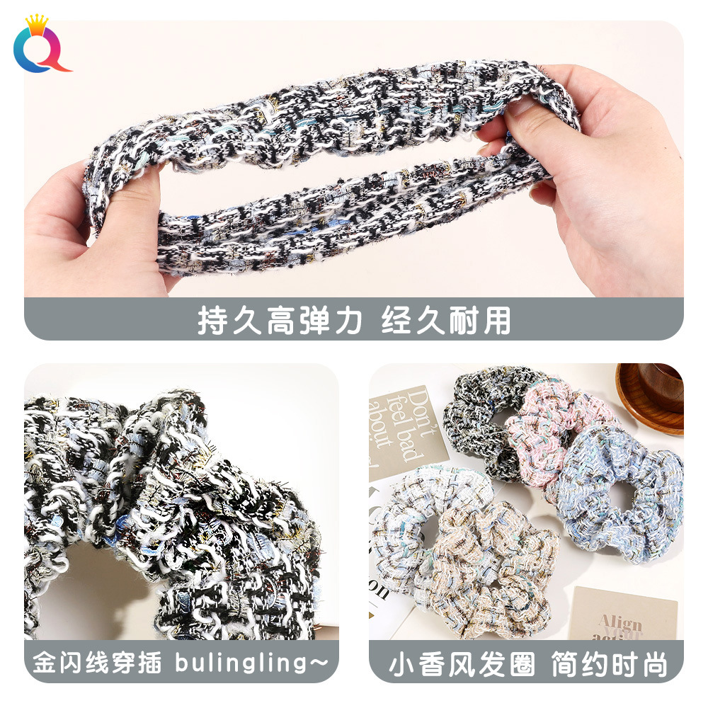 Qiyue Cross-border Small Fragrance Large Intestine Hair Band, women's high-end retro hair tie, elegant hair tie and hair accessory wholesale Specification drawing