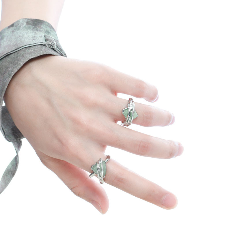 New Chinese-style national trend cold and niche design open ring, high-end and individual jade ins ring, with a touch of light luxury details Picture