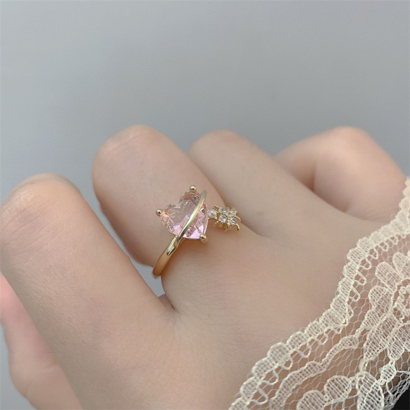 Simple zircon open ring, sweet and cool female style, niche design, fashionable heart star adjustable, personalized ring trend details Picture