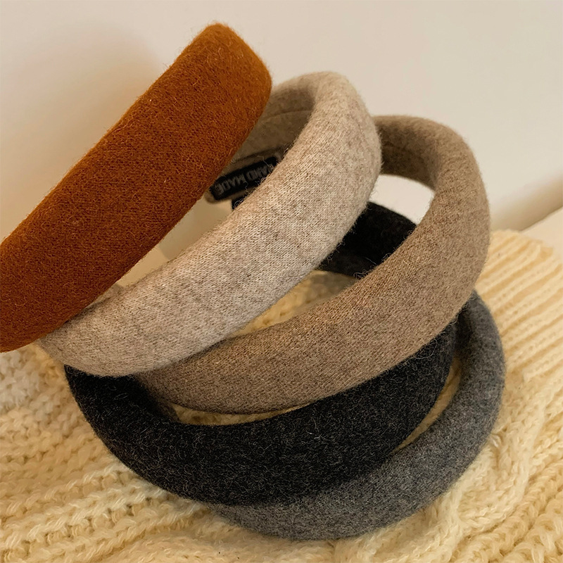 Spring and summer solid-color woolen high top hairband for women, 2025 new style headband, versatile for going out, hair clip, face wash and hair accessory details Picture