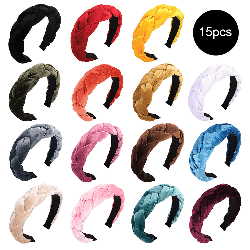 Qiyue European and American new velvet cross headband for women with braids, solid color wide edge velvet headband E5 details Picture