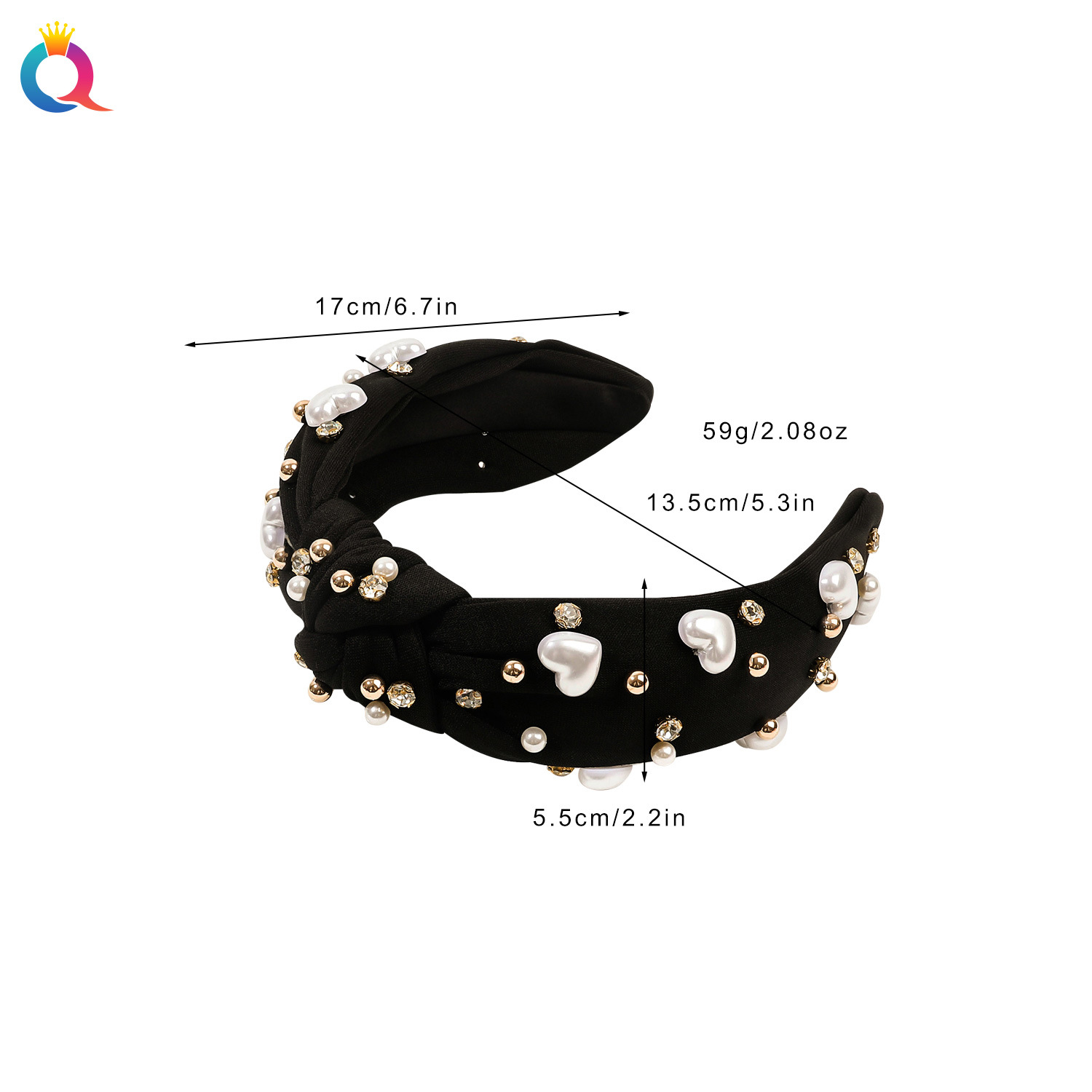 Qiyue Cross-border European and American style diamond-encrusted beaded wide-edge hair bands and hair accessories, high top of the head pressure hair face-washing headbands and headaccessories wholesale Item Picture