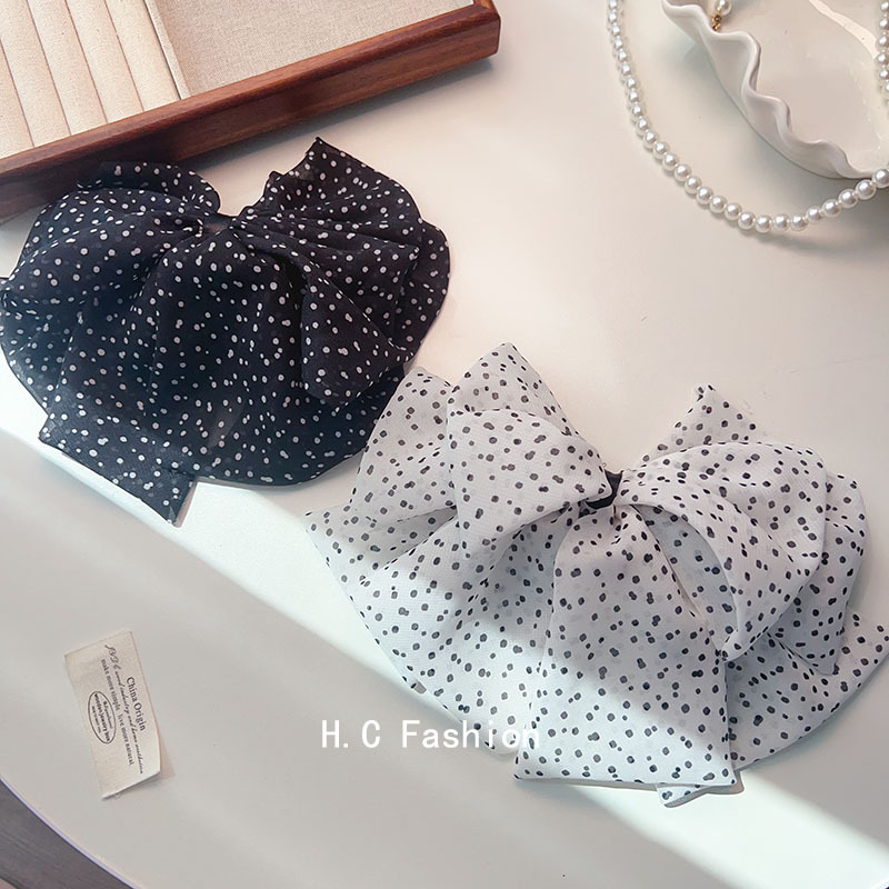 New polka dot bow clip, sweet and girlish style hair bun, back of the head hair clip, creamy and sweet girl style hair accessory Specification drawing