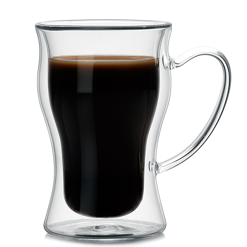 Heat-insulating double-layer glass cup, heat-resistant coffee brewing mug, American latte coffee cup, high appearance level with handle Item Picture