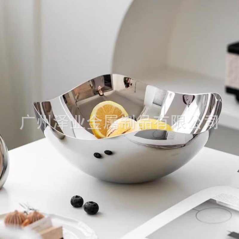 Cross-border foreign trade European-style 304 stainless steel fruit plate, salad snack bowl, creative wave modern simple dried fruit dish full figure