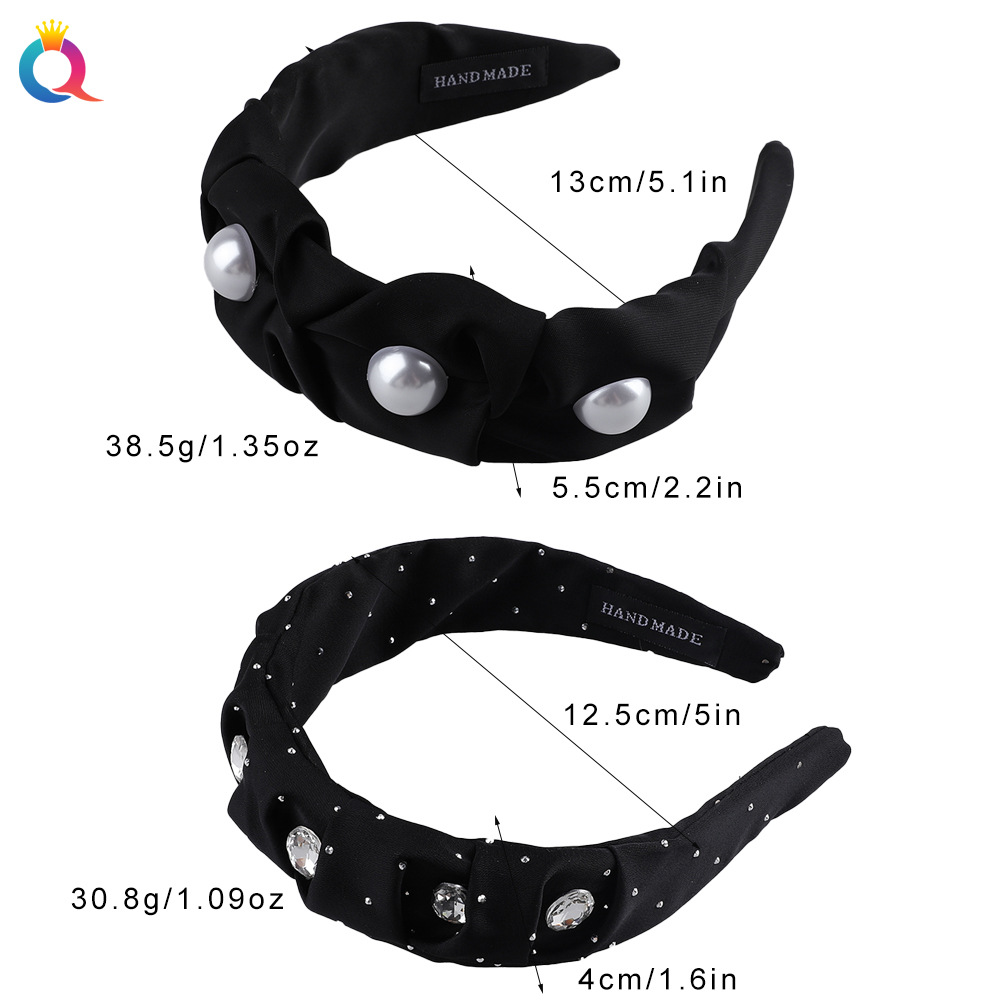 Wholesale of Qiyue European and American pearl hair bands, height-increasing pleated rhinestone wide edge hair hole and high top headband, high-end hair accessories Application Scenario