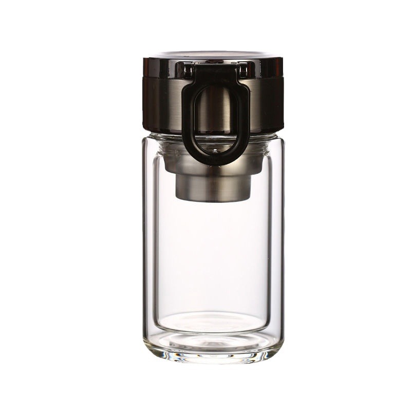 Hand-held glass cup, portable high borosilicate transparent water cup, business gift cup, double-layer heat-insulating tea brewing cup, can be printed with logo Item Picture