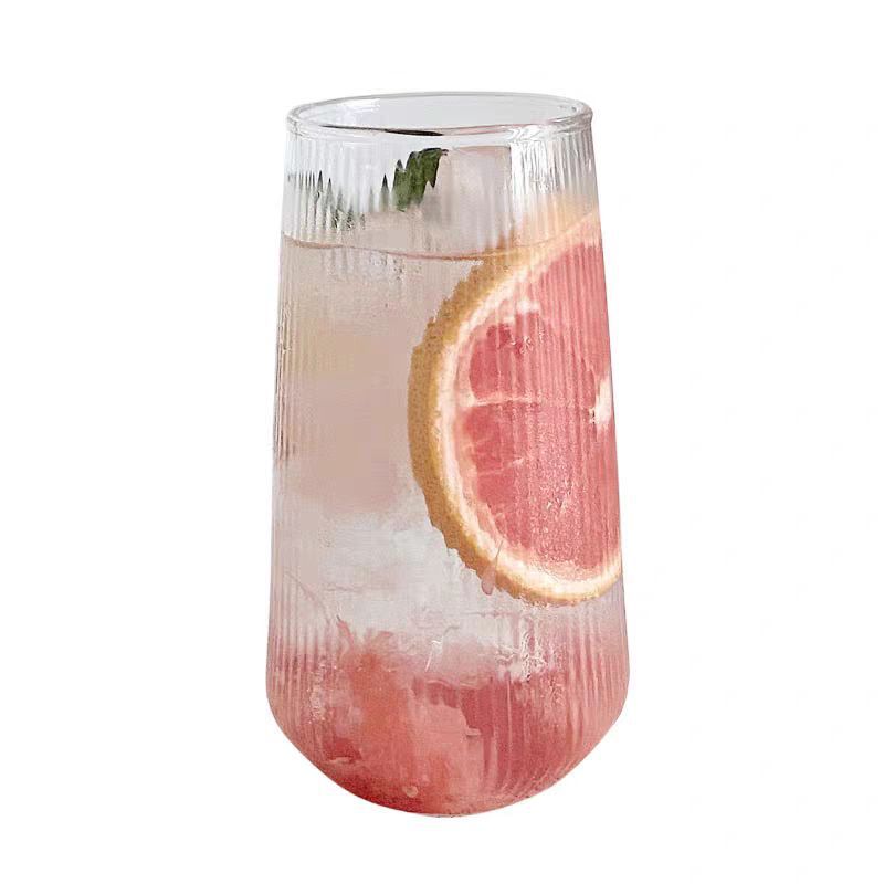 Creative high borosilicate vertical pattern glass cups, popular restaurant fruit tea cups, juice cups, beverage cups, high appearance level cups Item Picture