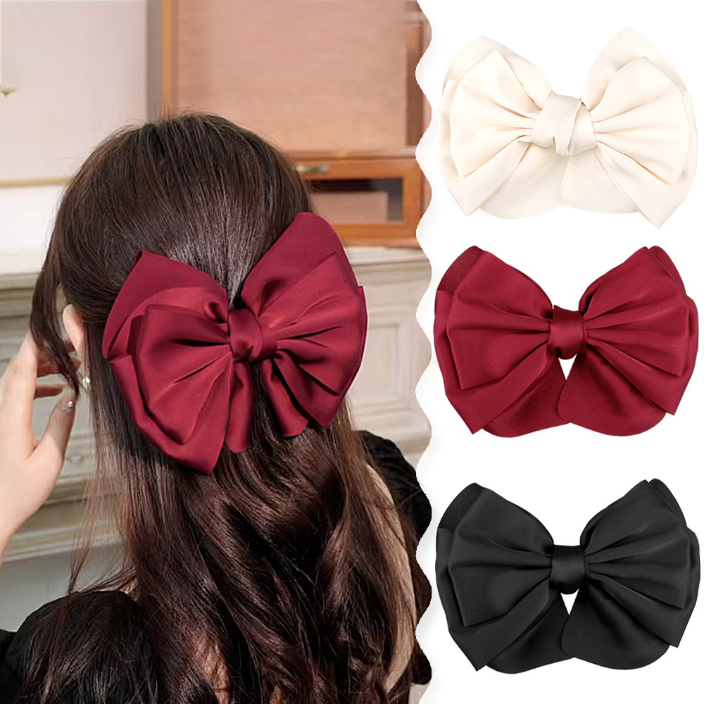 Qiyue sweet bow hair clips, high-end spring clips, fabric, oversized updo hair clips, hair accessories and headwear wholesale details Picture