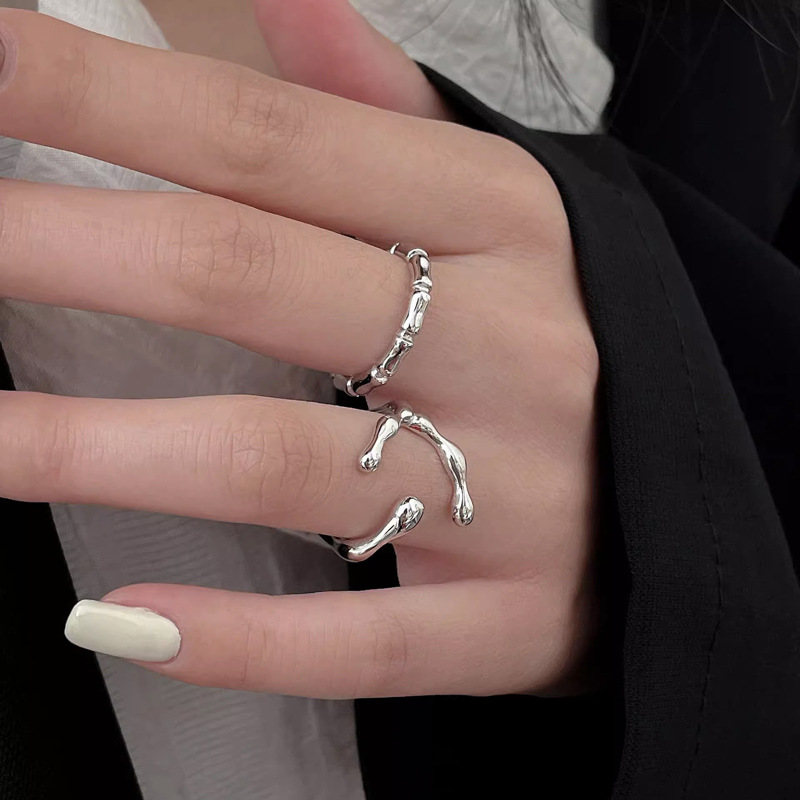 Simple and individual geometric bamboo joint opening ring, a niche design for women, with a sense of high-end luxury, trendy and popular Korean ring Specification drawing