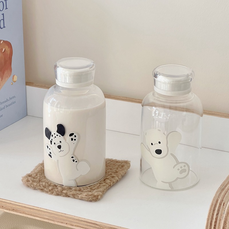 Student sealed portable cups, glass cups, girls' water cups, cartoon Internet celebrity cute coffee cups, cold brew portable cups details Picture