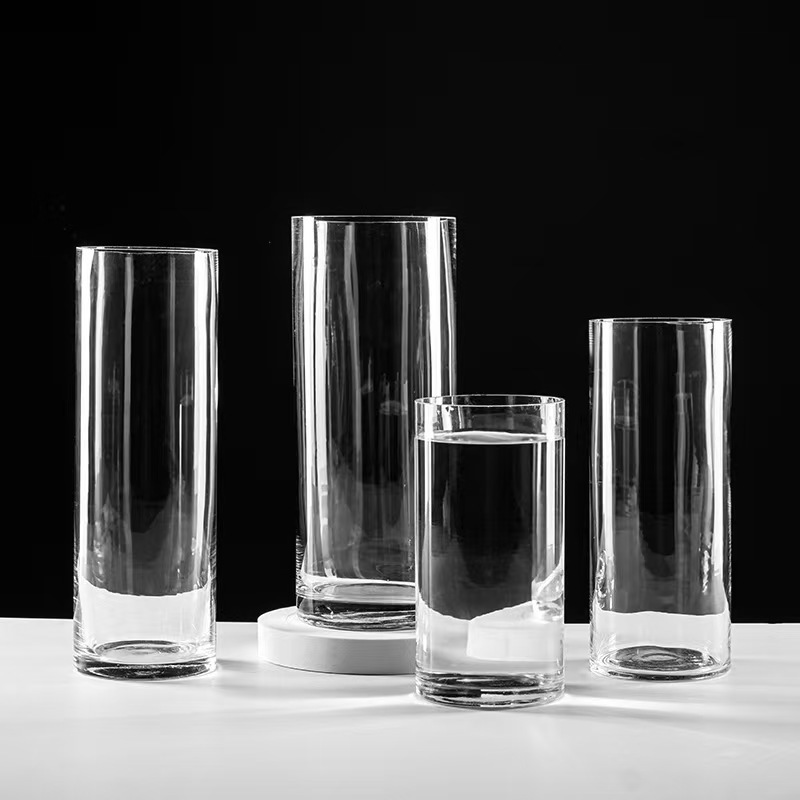 Simple transparent straight glass vase, large and tall style wholesale, living room lucky bamboo fresh flowers, hydroponic cylindrical, floor-standing thick Specification drawing