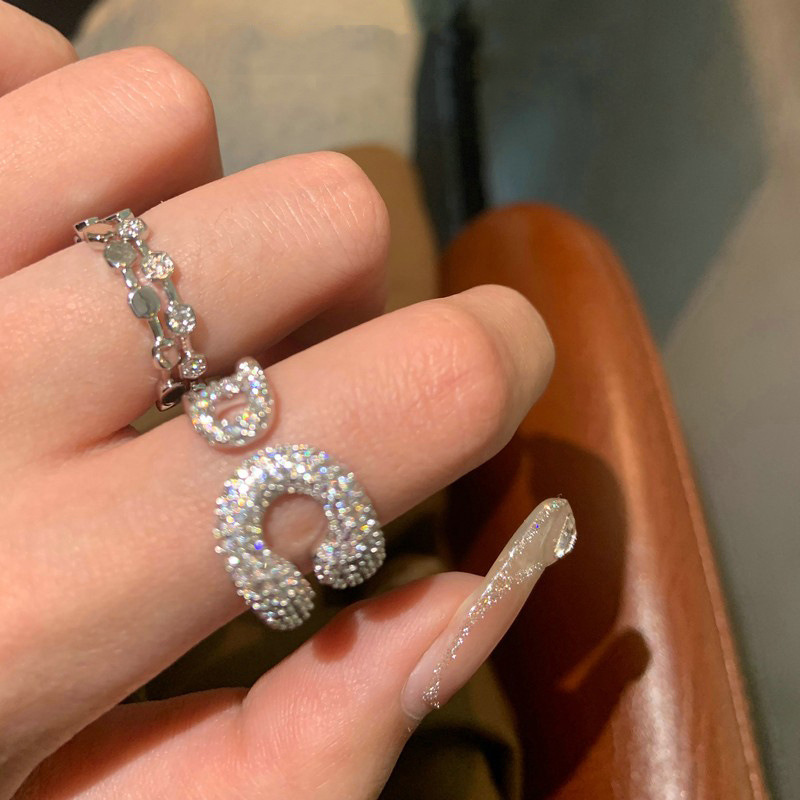 Japanese-style, light luxury, slightly inlaid zircon open ring, a unique internet-famous heavy craftsmanship, high-end feel, and a niche design food ring full figure