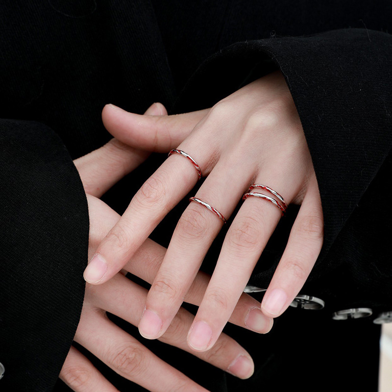 A simple glazed red zircon open ring for women, with a unique and high-end look. It's an ins cold style and versatile food ring Specification drawing