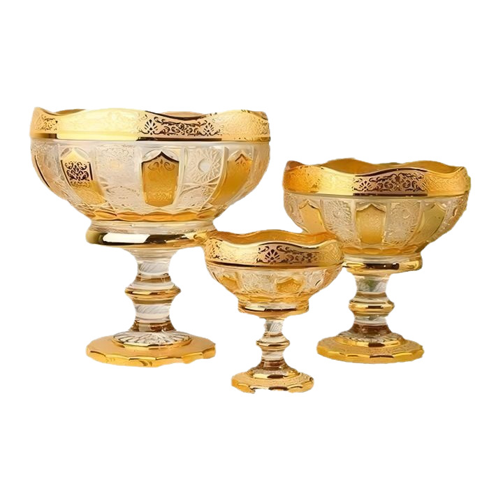 High-end furniture for foreign trade, Middle Eastern gold-plated glass fruit platters, direct supply from half-flower manufacturers, fruit doubo, high-legged fruit baskets for hotels Item Picture