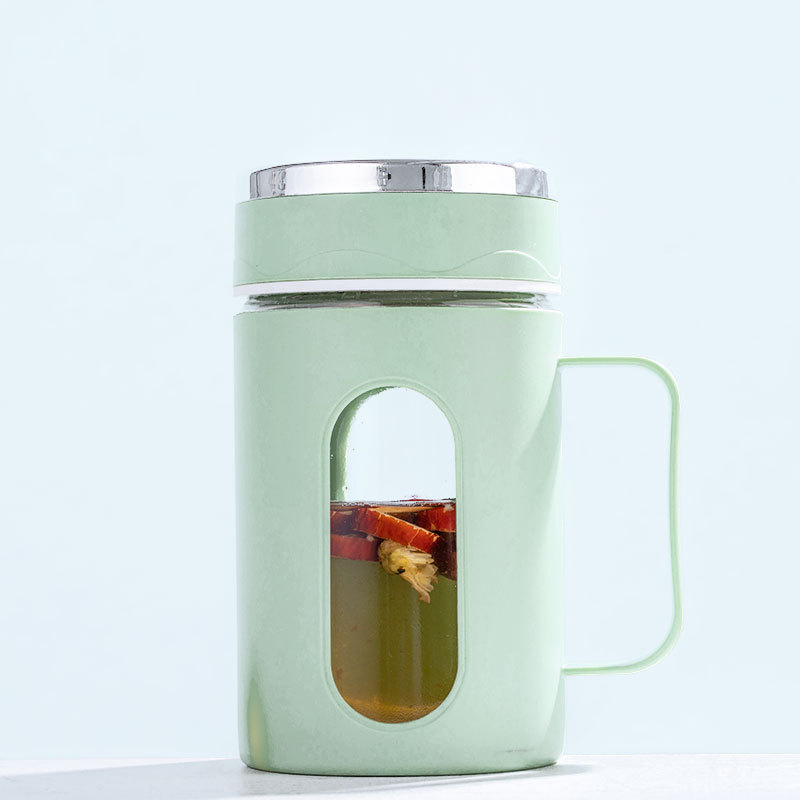 Double-layer glass cups, office tea brewing cups, sealed, leak-proof and heat-insulating water cups, household, business, advertising and gift cups Specification drawing