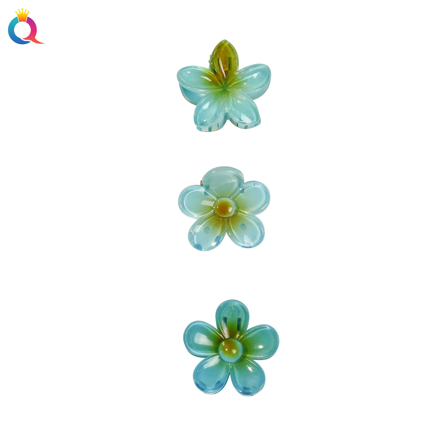 Qiyue Cute Small frangipani hair Clip Set, back head updo Shark Clip, children's gradient color hair clip wholesale Item Picture
