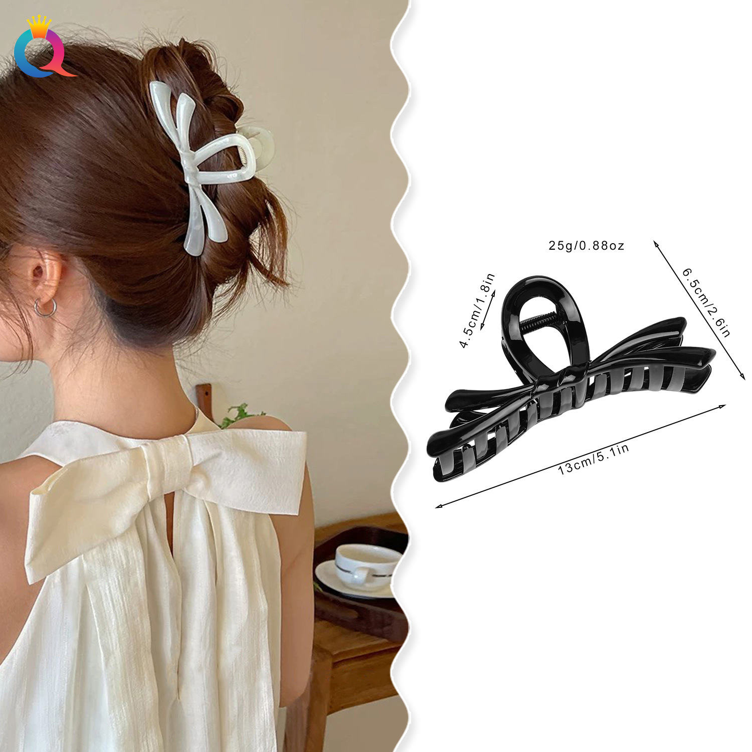 Qiyue Cross-border bow tie Hair clips, hair curls, hair grabbers, summer fashion and high-end style, shark clips for the back of the head, hair accessories wholesale details Picture