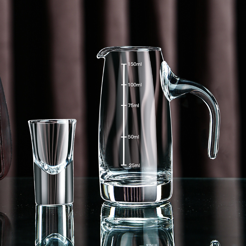 Chinese-style Baijiu cup wine divider set, household glass wine ware, small one-mouth cup, light luxury high-end measured wine vessel Specification drawing