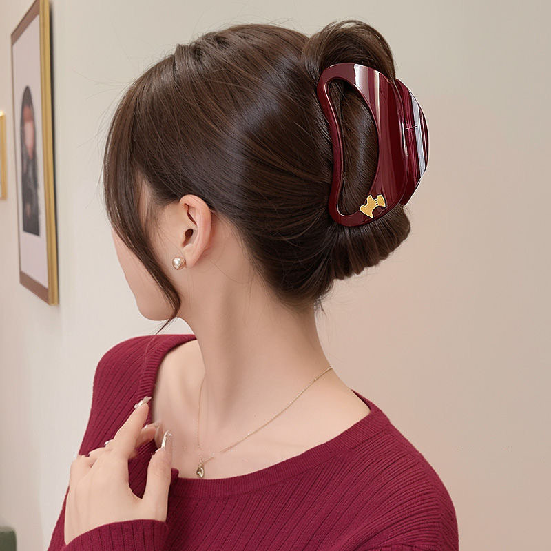 Ankela red headwear, the same style as Bai Baihe's red crescent claw clip, with a high-end feel, large hair volume, and shark clip hairpin Specification drawing