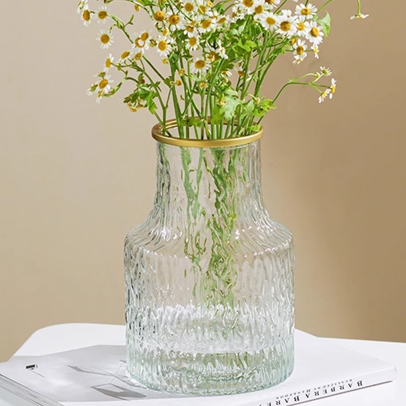 Simple hammer-patterned glass vase decoration with a light luxury and high-end feel. Wholesale of transparent water-grown fresh flower vases for the living room Application Scenario