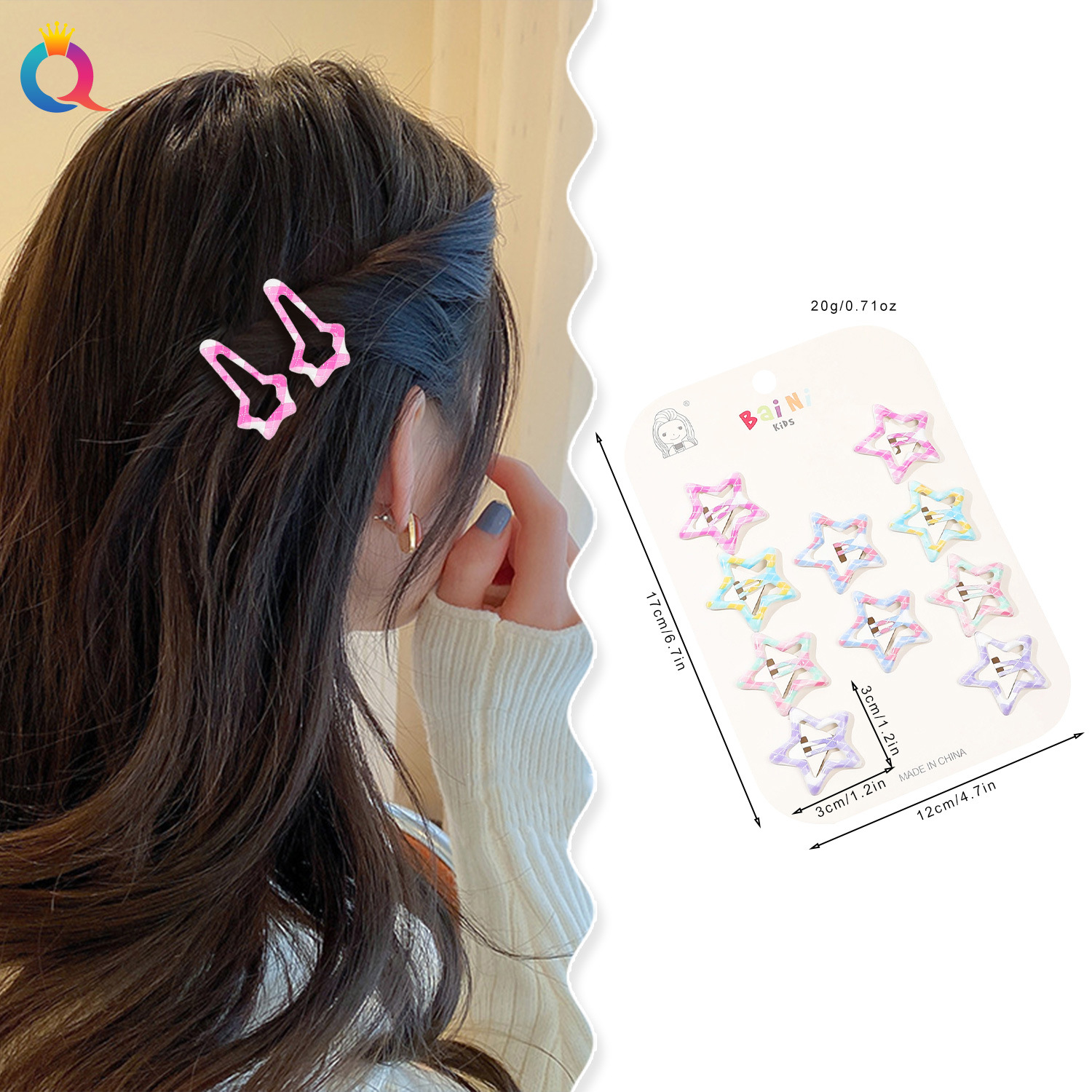 Qiyue Cross-border Children's Hair Accessories, Star hair clips, small clips, Sweet Little Girls' Broken hair, bb hair clips, wholesale details Picture