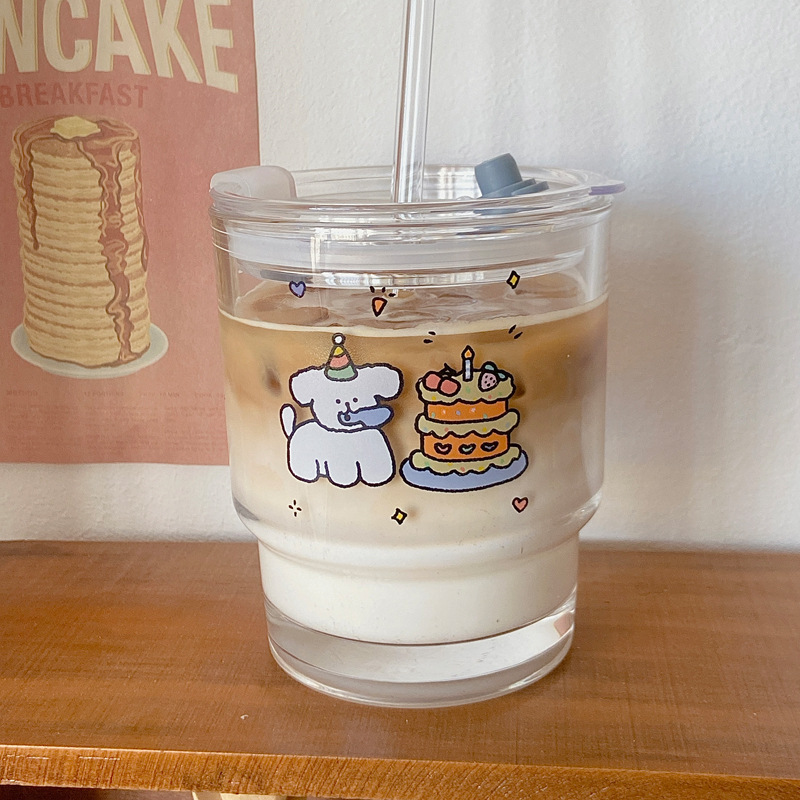 Wholesale of Boli American, Japanese and Korean ins glass straw cupcakes, dog water cups, student drinking cups and glass cups details Picture