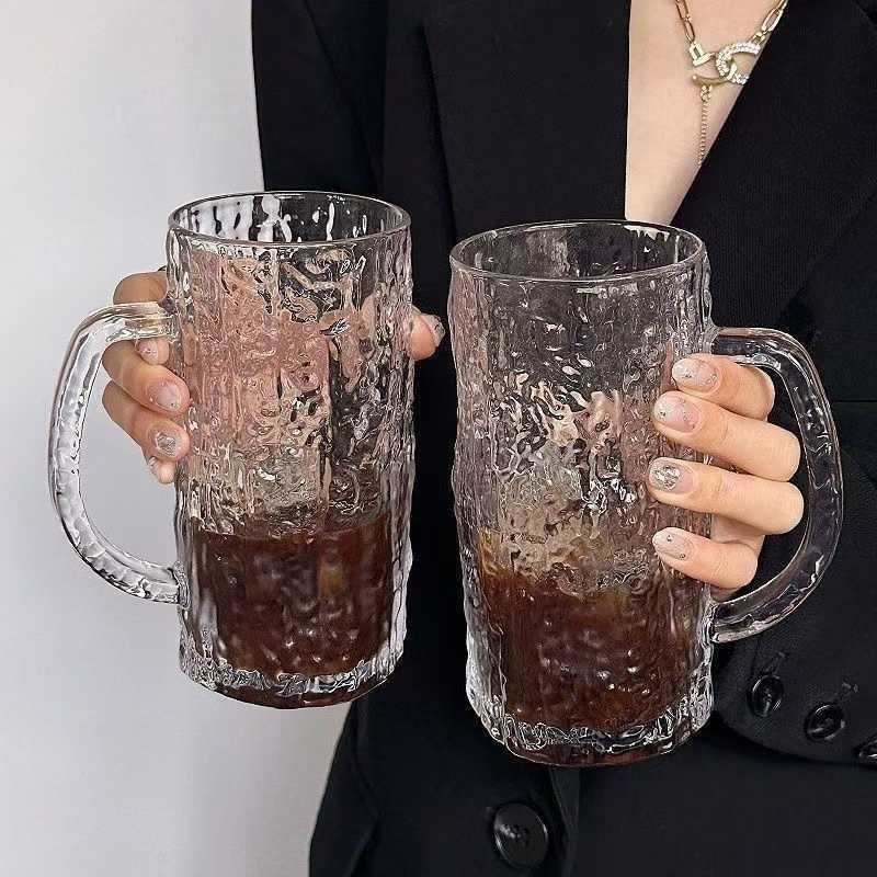 Glass beer mugs, draft beer cups, household heat-resistant large-capacity draft beer cups with handles, bar craft beer mugs Specification drawing