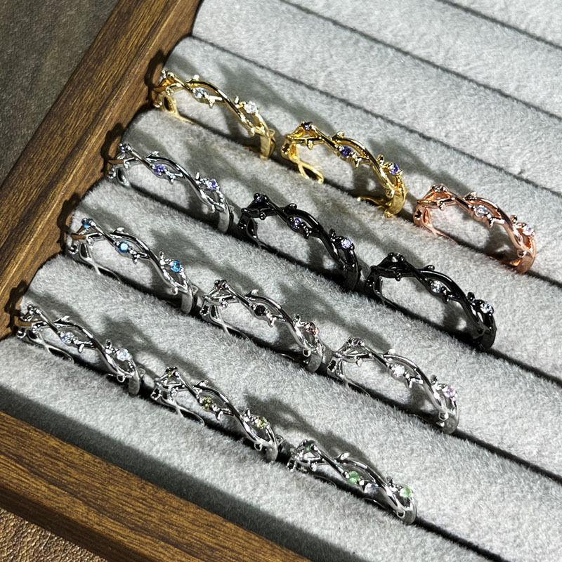 Wholesale of creative forest-themed trendy multi-color micro-set rings for women's fashion, niche artistic and fresh index finger rings Specification drawing