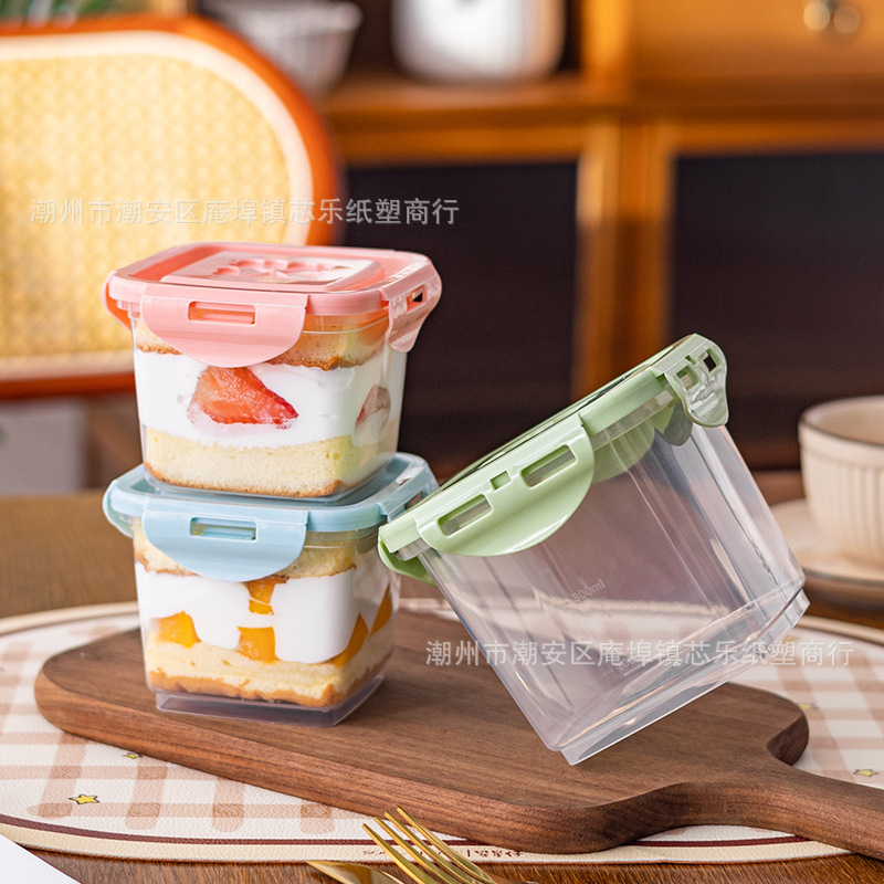 Recyclable mousse mille-feuille cake box packaging box, fruit scoop takeout box, tiramisu ice cream soy milk box Specification drawing