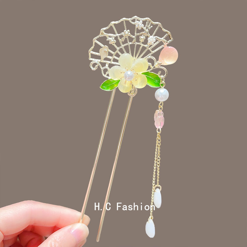 New Chinese-style high-end hairpins and hair accessories, sweet ancient Chinese style, super fairy-like forest-themed flower tassel hairpins, hairpins and headwear full figure