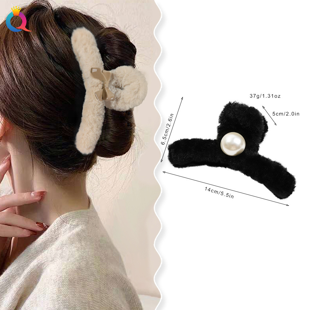 Qiyue Cross-border plush hair clips, large bow cross grab clips, back of the head updo, shark clip hair accessories wholesale details Picture