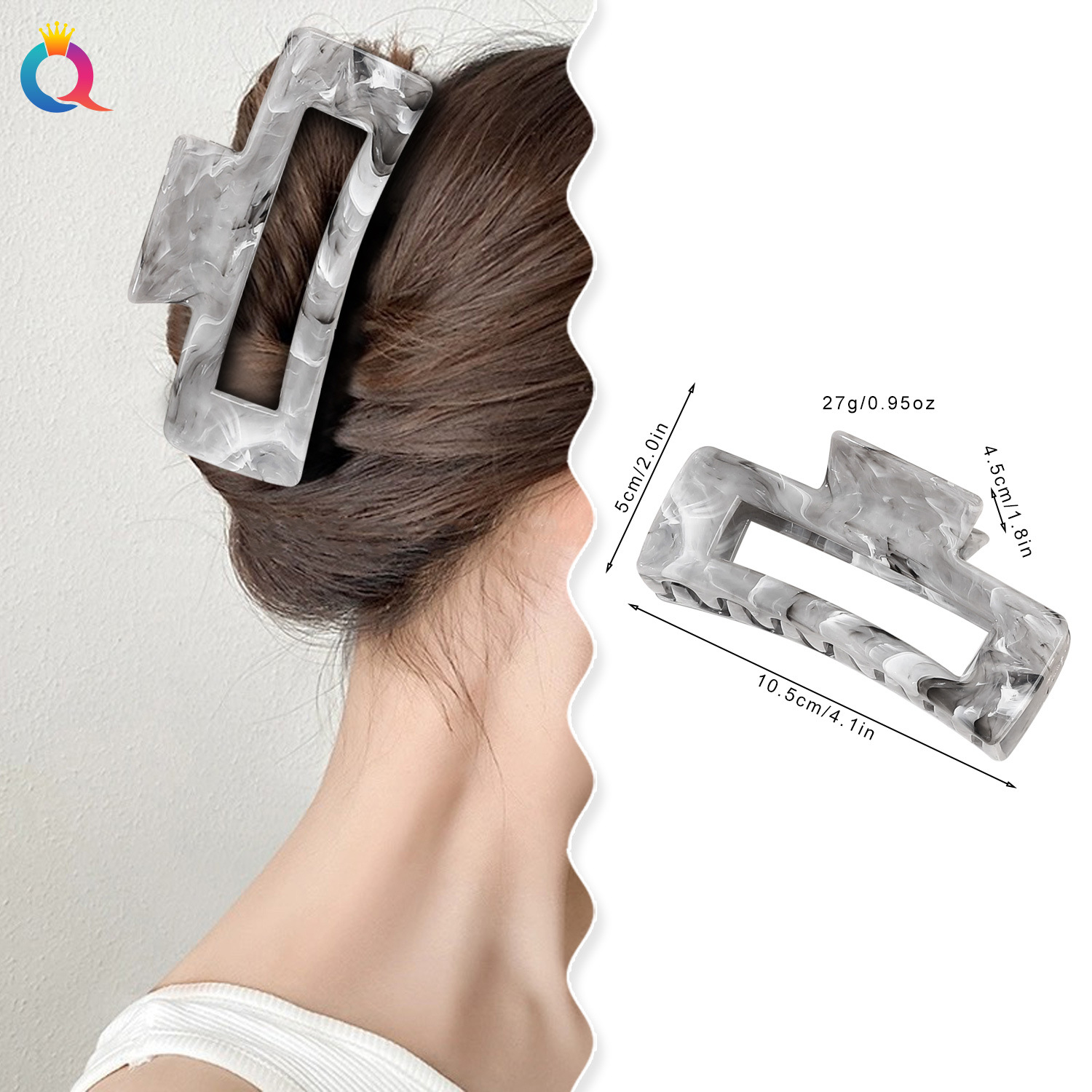 Wholesale of Qiyue Cross-border Acrylic Marble-patterned hair clips, updo hair clips, women's summer high-end shark clip hair accessories details Picture