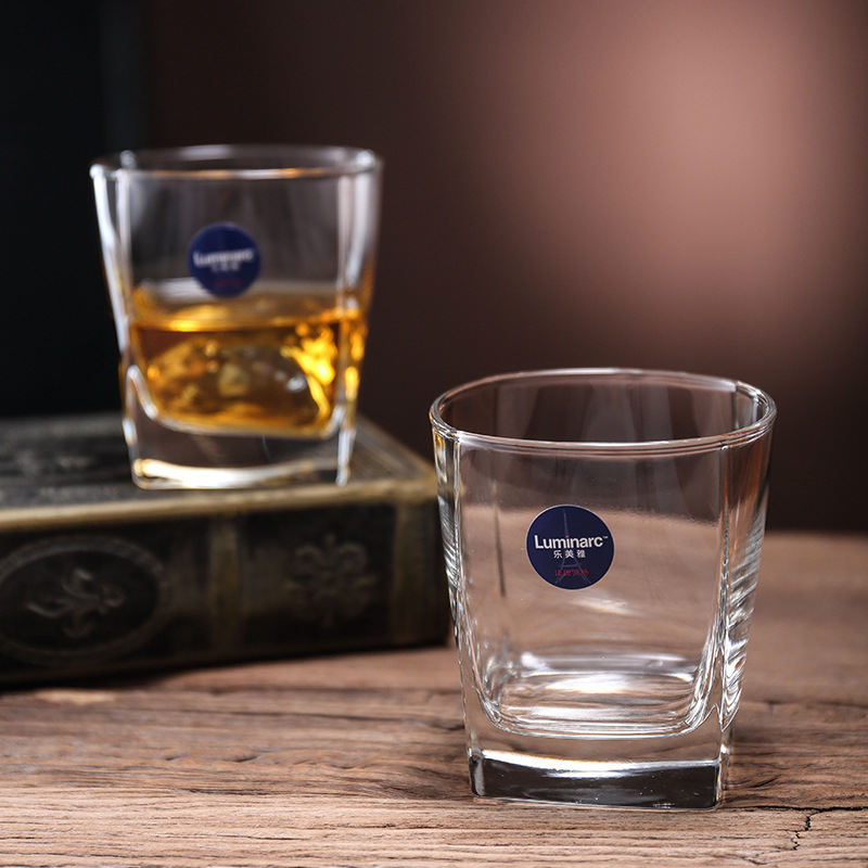Le Meiya thick-bottomed square glass, Stoning glass, heat-resistant water glass, juice glass, foreign wine glass, beer glass, whisky glass Specification drawing