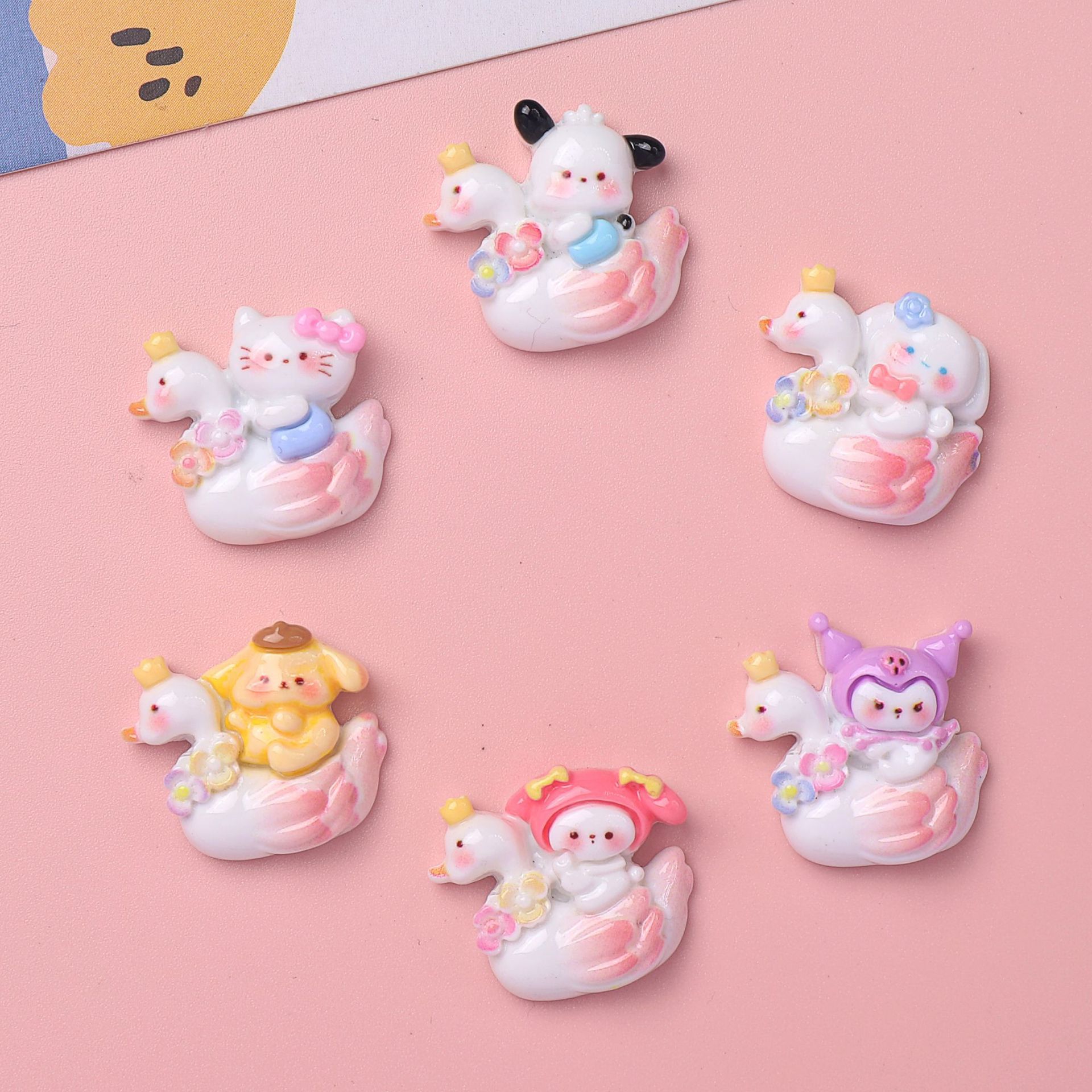 diy cartoon shiny and cute swan, cream glue resin, self-made phone case, water cup, hair accessory, headwear, small accessories batch full figure