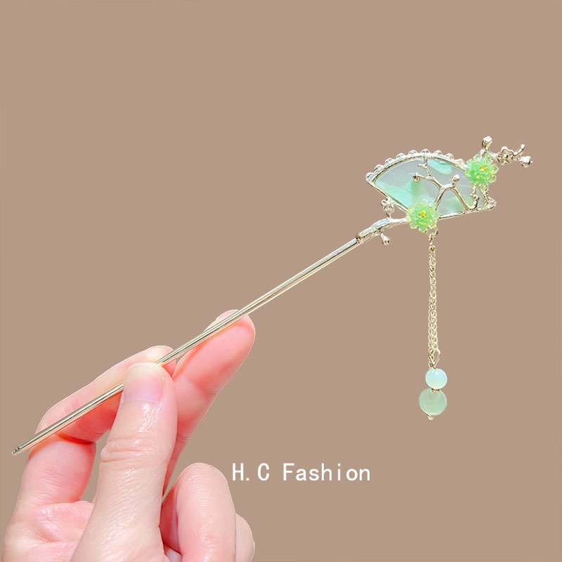 Ancient-style hairpins, new Chinese-style hairpins, simple, modern and high-end Hanfu hair accessories, fan-shaped coiled hair hairpins, hairpins for children details Picture