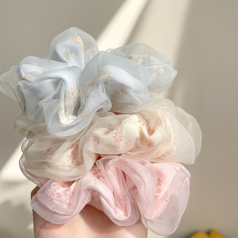 Floral-patterned large intestine hair bands, high-end hair ties, Korean-style rubber bands, ins high appearance level hair accessories, women's hair ties wholesale full figure