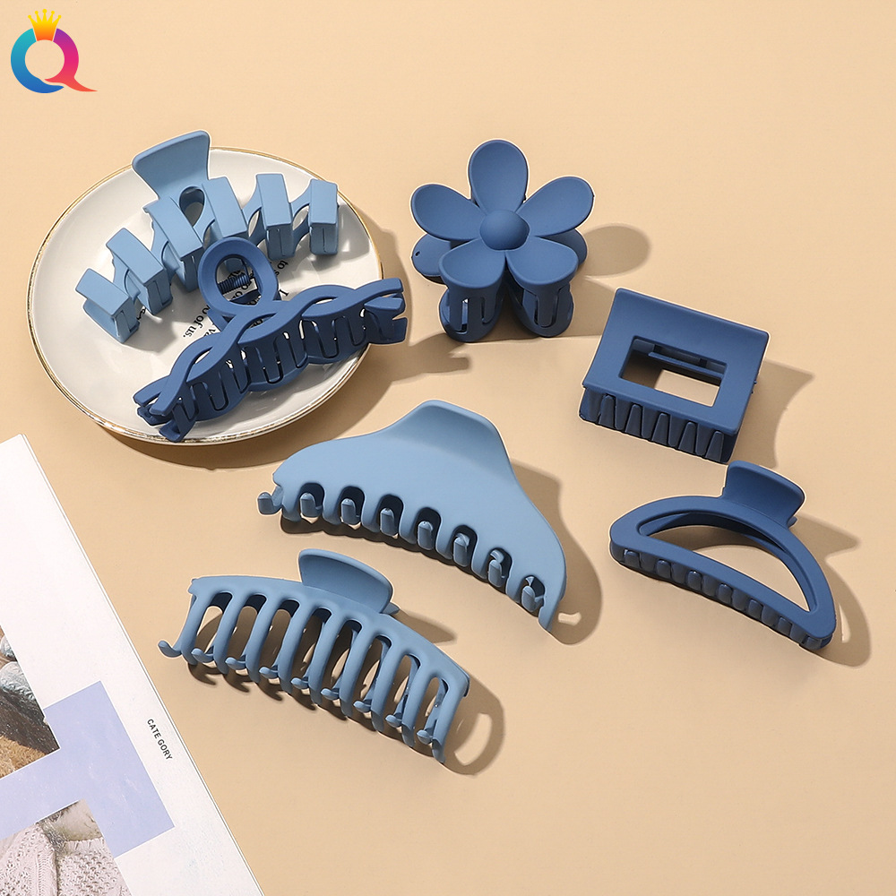 Qiyue Korean-style blue hair clip, fashionable matte hair clip, versatile blue clip hair clip, shark clip hair accessory for women details Picture