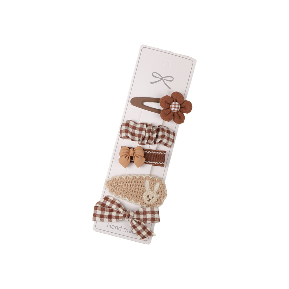 Qiyue Cross-border Fabric Bow Hair Clips, Little girl milk tea-colored bangs clips, ins duckbill clips hair accessories wholesale Item Picture