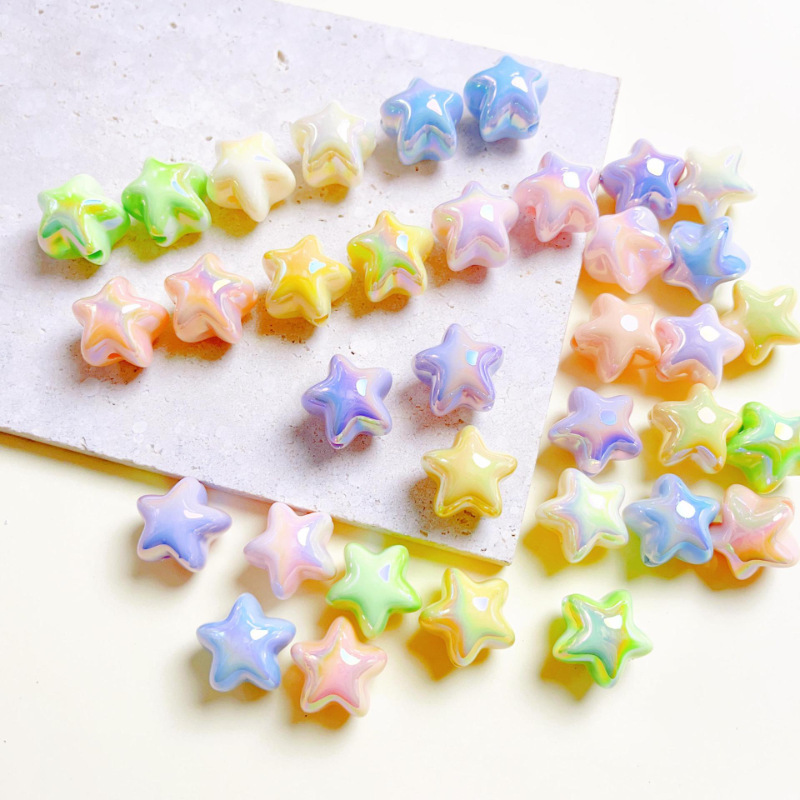 UV electroplated cream style five-pointed star beads, straight hole loose beads, diy mobile phone chain keychain accessory beads Application Scenario