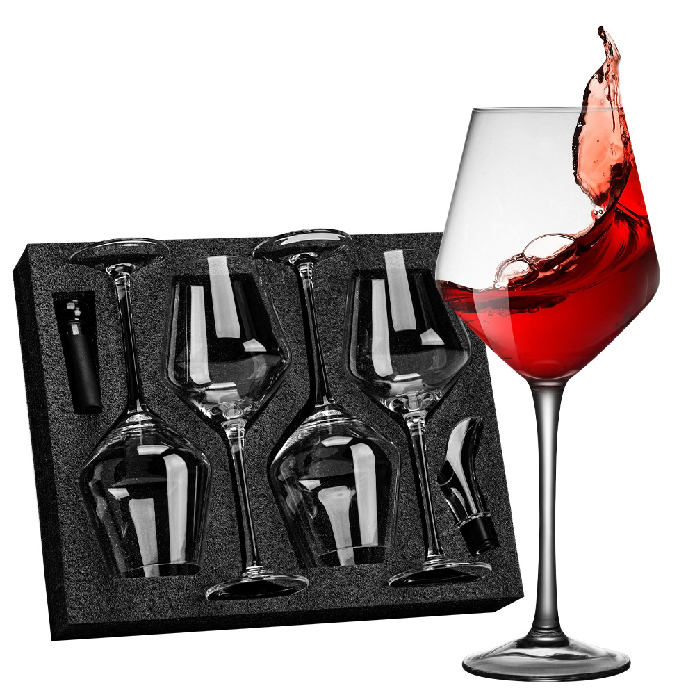 Red wine glass set, European-style glass, tall glass, creative wine glass, 4 pieces, vacuum preservation stopper, wine pouring device Item Picture