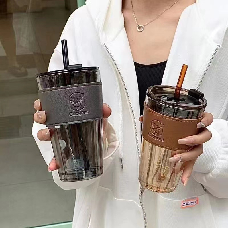 High appearance level straw cup, office glass water cup, InS-style opening ceremony event gift cup, souvenir cup full figure