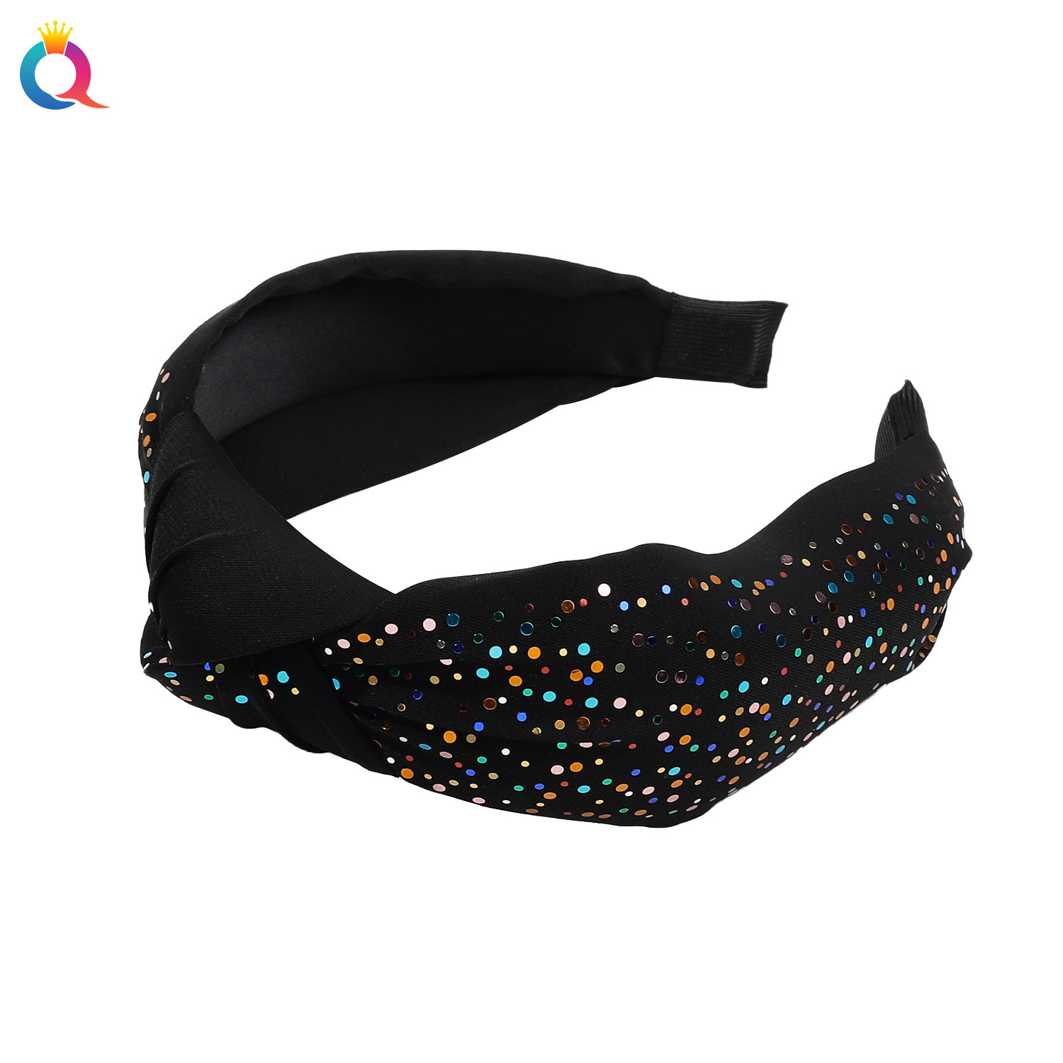 Wholesale of Qiyue Cross-border polka dot sequin knotted wide hair Band, Pumpkin headband, female high Skull top Ghost Hair Hole Hair accessories Item Picture